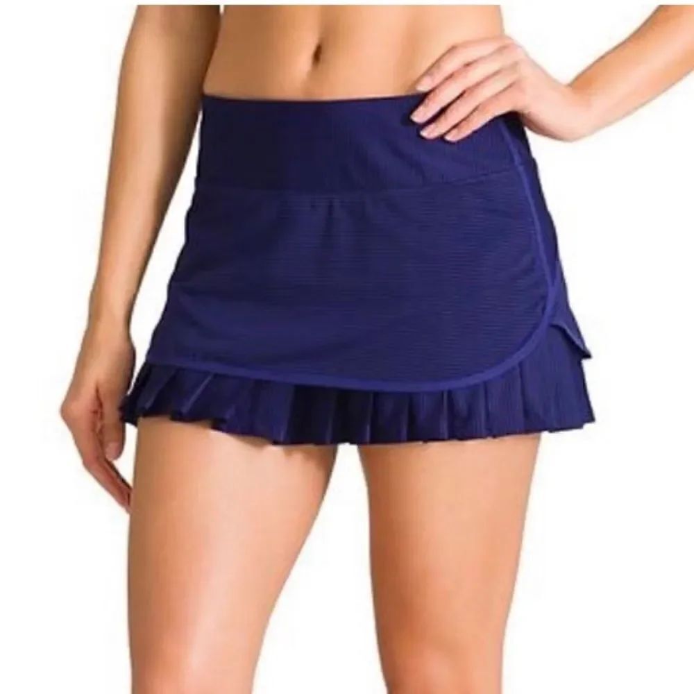Athleta Pinstripe Good Match Pleated Tiered Tennis Skirt/Skort- Amalfi Blue